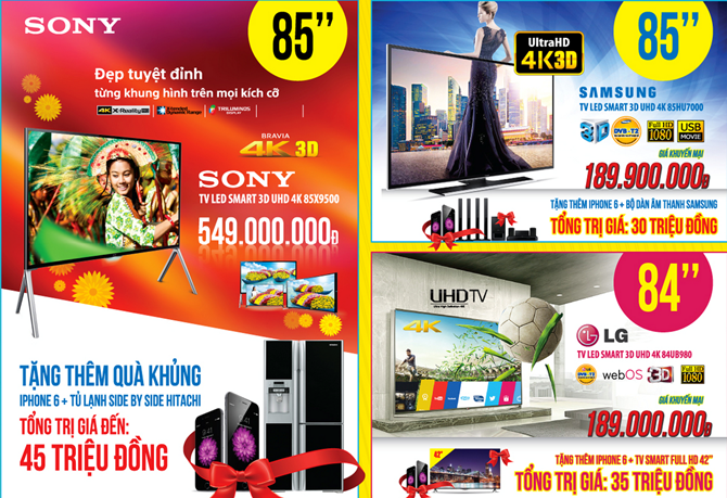 Bộ 3 SmartTV 4K3D 85” khuyến mại lớn dịp Tết